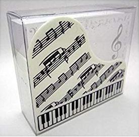 Bloc notes + porta bloc notes bianco a forma di pianoforte a coda.